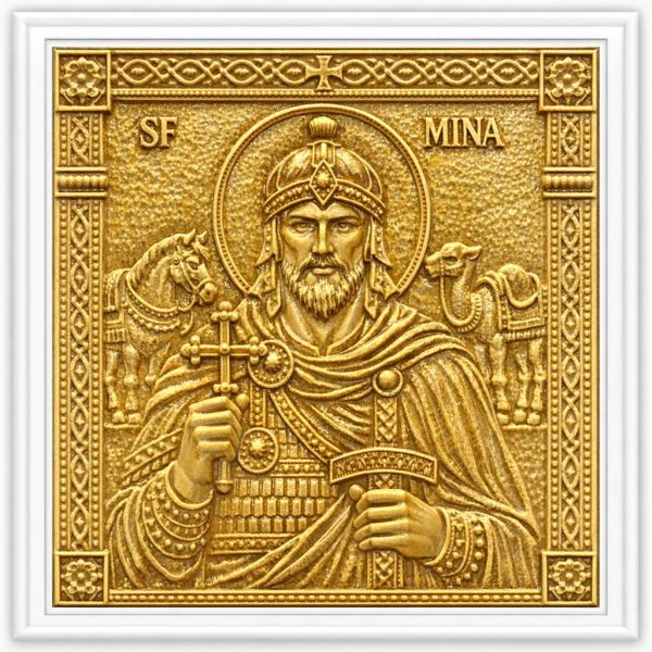 Icoană Sfântul Mina (Calitate Premium, Stil Bizantin)